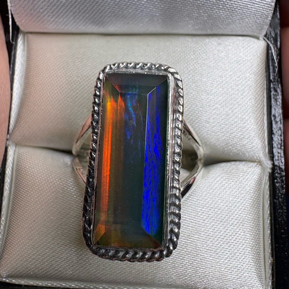 Ring Aurora Opal Multicolor 925 Sterling Silver Statement Elegant - Picture 4 of 7